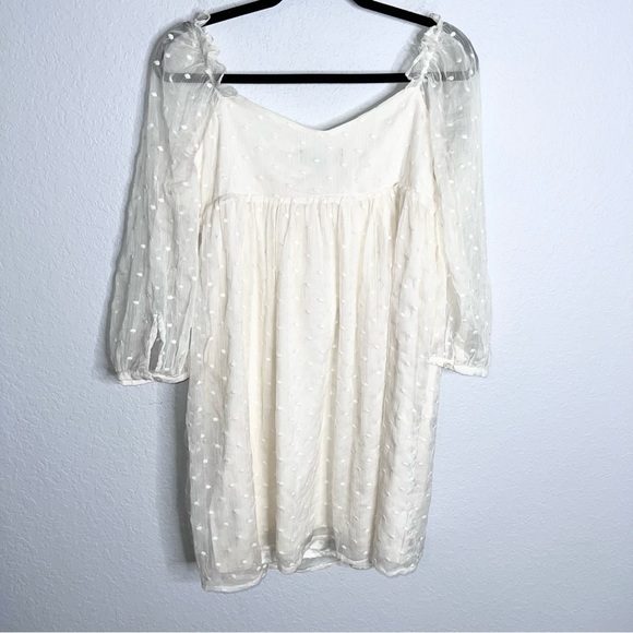 ModCloth Dress Women XL Babydoll Polka Dot Ivory White Ruffled Long Sleeve B2 - Picture 5 of 9